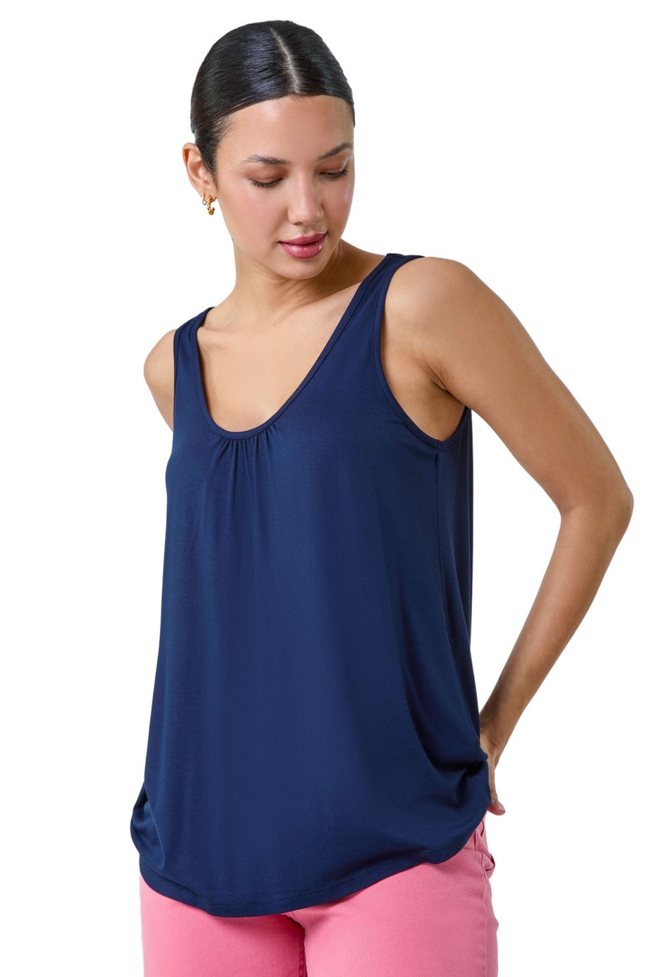 Roman Navy Plain V-Neck Stretch Jersey Vest Top
