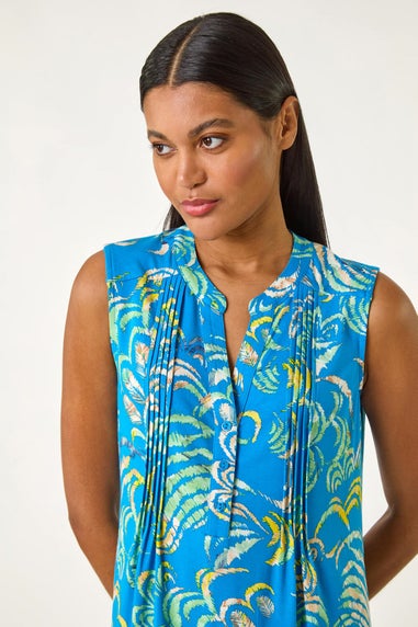 Roman Blue Abstract Print V-Neck Vest