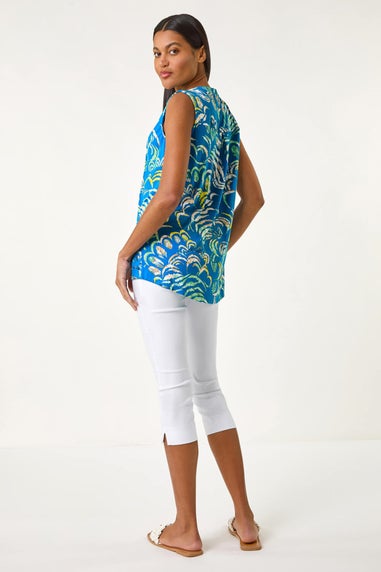Roman Blue Abstract Print V-Neck Vest