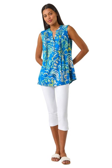 Roman Blue Abstract Print V-Neck Vest