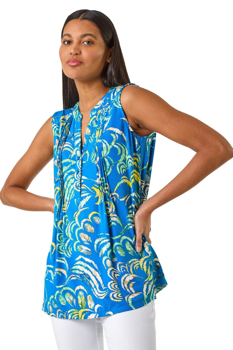 Roman Blue Abstract Print V-Neck Vest