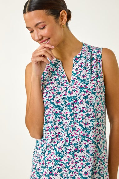 Roman Pink Textured Floral Print Vest Top