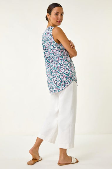 Roman Pink Textured Floral Print Vest Top