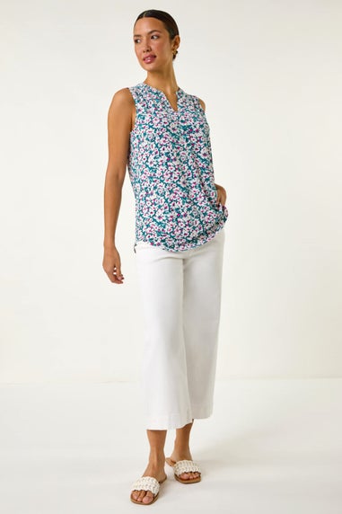 Roman Pink Textured Floral Print Vest Top