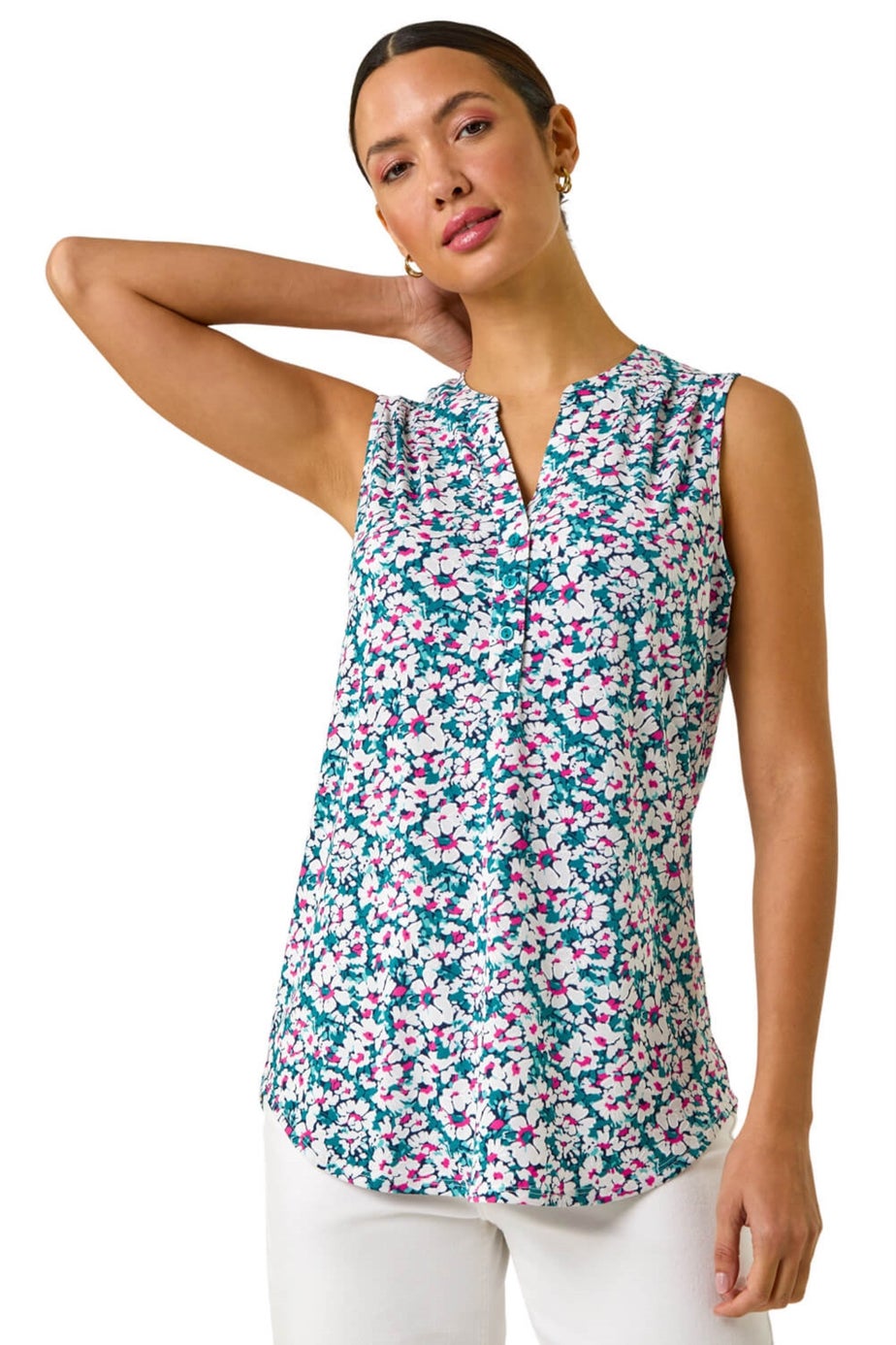 Roman Pink Textured Floral Print Vest Top