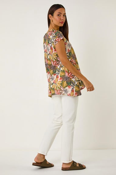 Roman Green Floral Print Hanky Hem Tunic Top