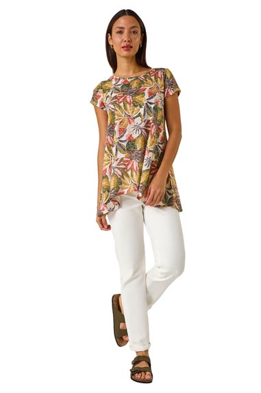 Roman Green Floral Print Hanky Hem Tunic Top
