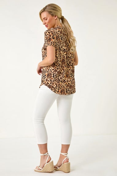 Roman Black Petite Floral Print V-Neck Stretch Top