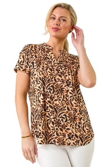 Roman Black Petite Floral Print V-Neck Stretch Top