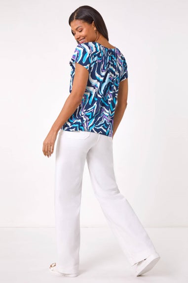 Roman Blue Abstract Print Stretch Tunic Top