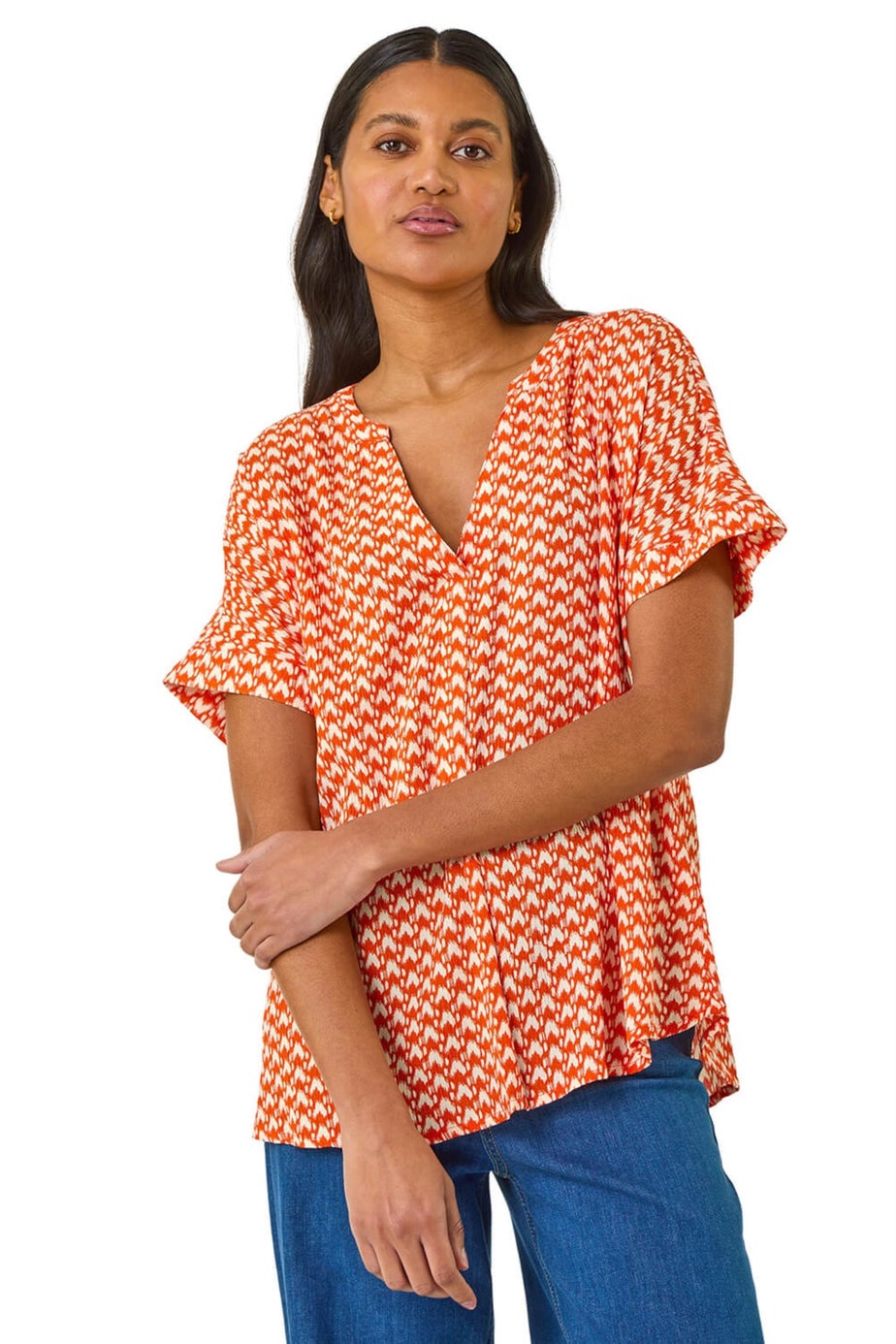 Roman Orange Abstract Print Tunic Top