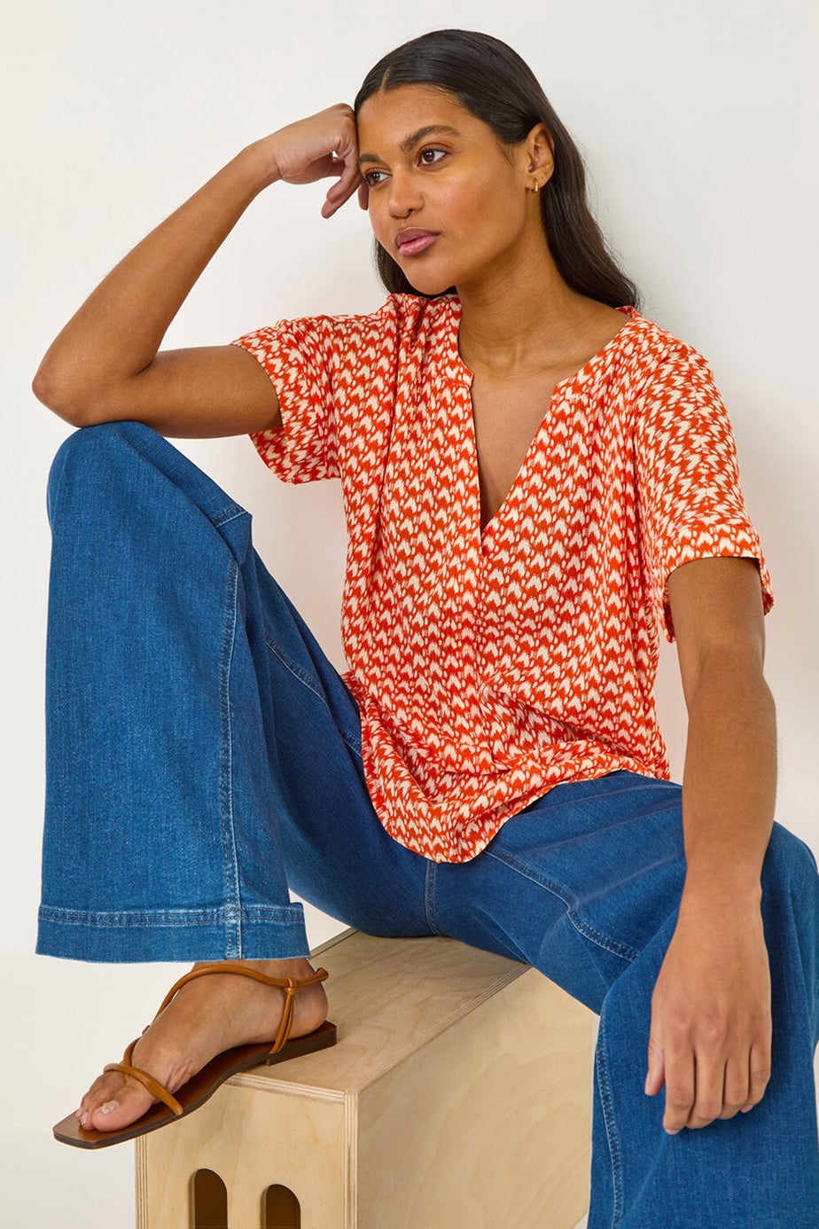 Roman Orange Abstract Print Tunic Top