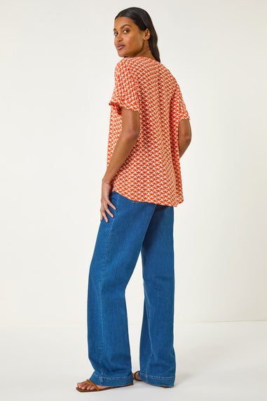 Roman Orange Abstract Print Tunic Top