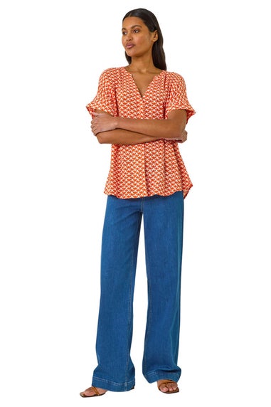 Roman Orange Abstract Print Tunic Top