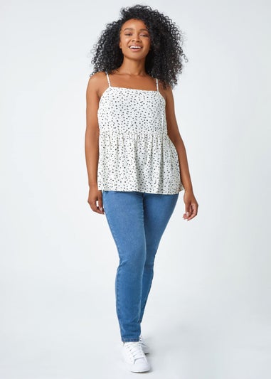 Dusk White Ditsy Spot Print Peplum Vest Top