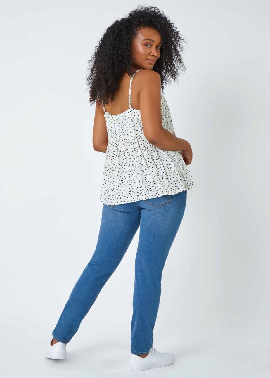 Dusk White Ditsy Spot Print Peplum Vest Top
