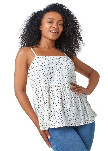 Dusk White Ditsy Spot Print Peplum Vest Top