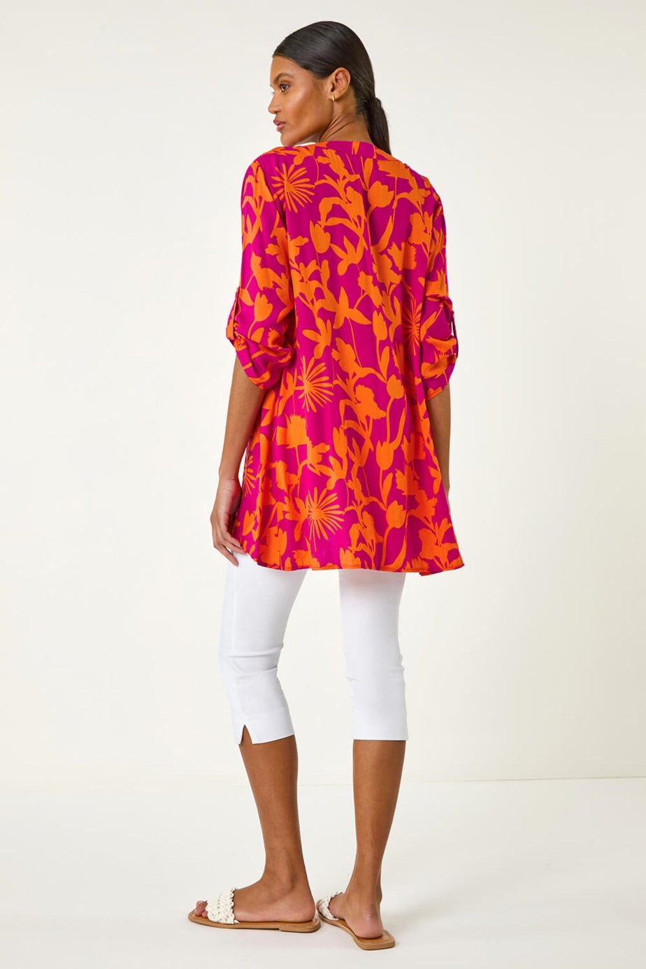Roman Fuchsia Floral Wrap Hem Tunic Top