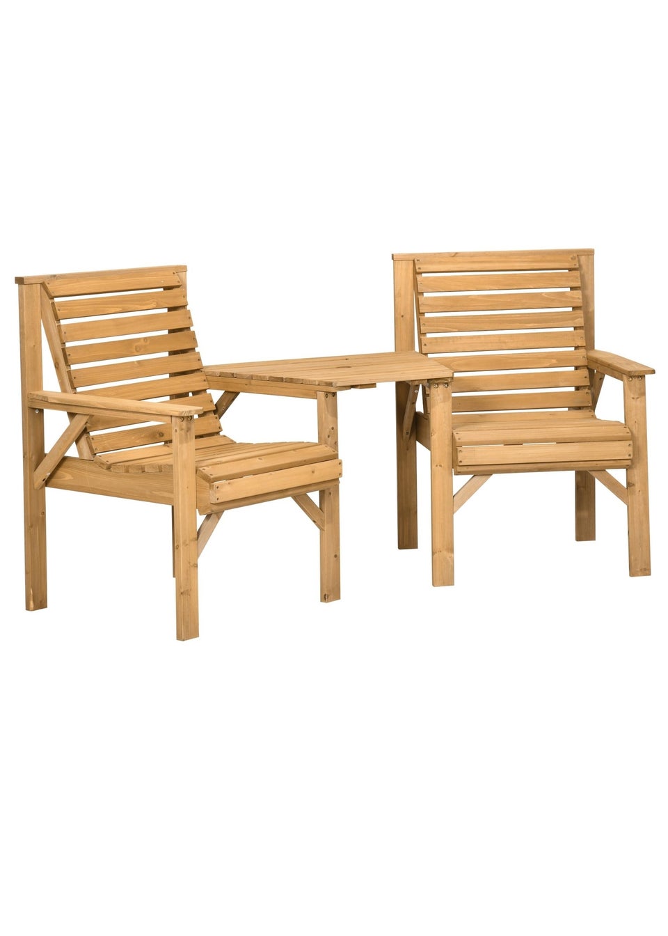 Outsunny Wooden Garden Love Seat with Coffee Table Umbrella Hole Partner Bench