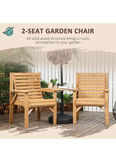 Outsunny Wooden Garden Love Seat with Coffee Table Umbrella Hole Partner Bench