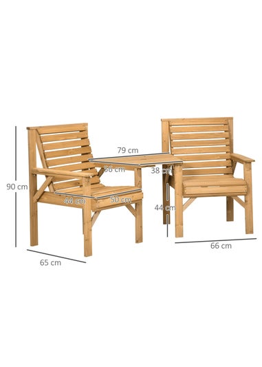Outsunny Wooden Garden Love Seat with Coffee Table Umbrella Hole Partner Bench