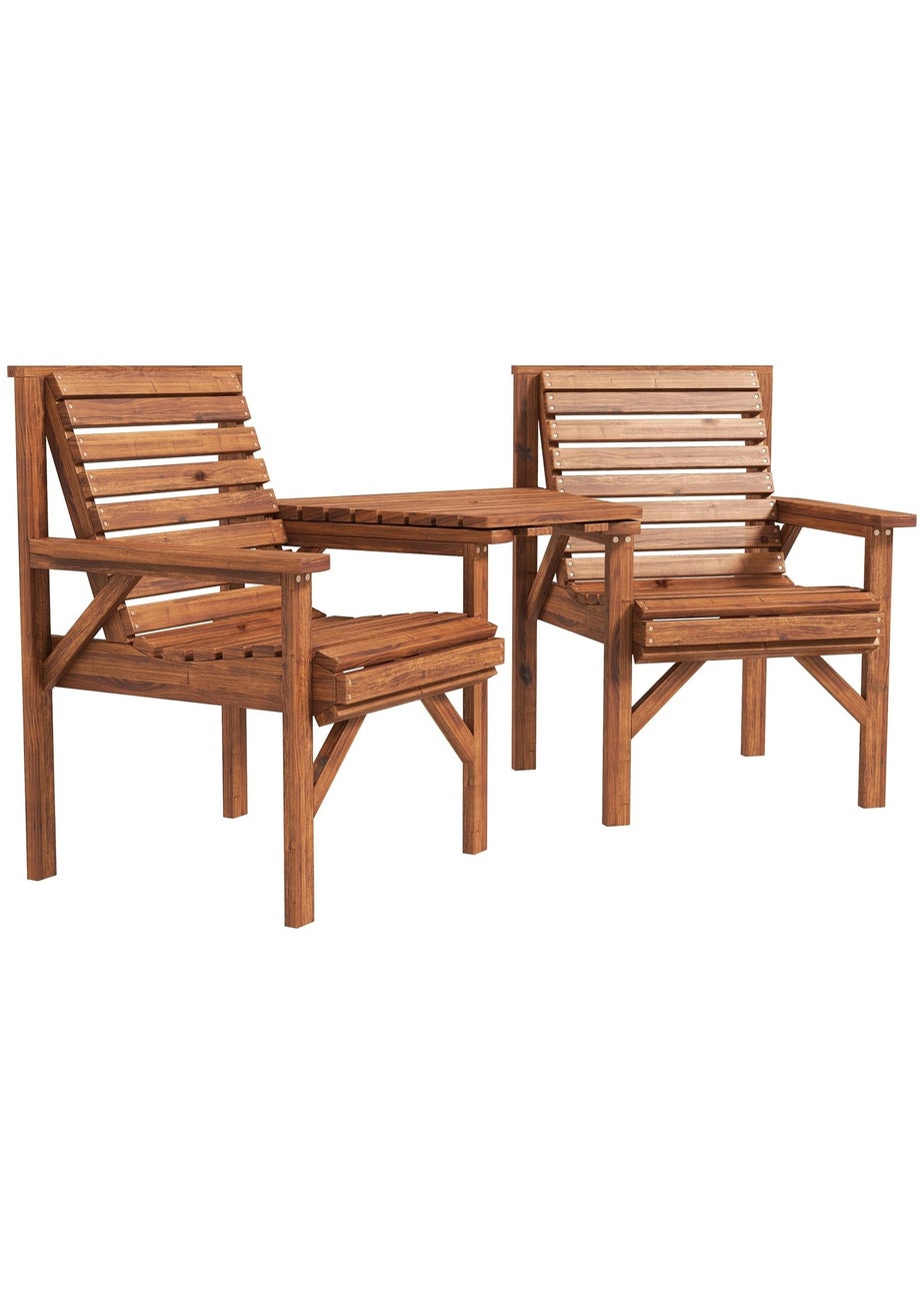 Outsunny Wooden Garden Love Seat with Coffee Table Umbrella Partner Bench