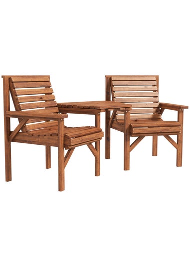 Outsunny Wooden Garden Love Seat with Coffee Table Umbrella Partner Bench