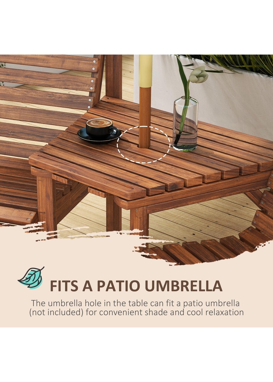 Outsunny Wooden Garden Love Seat with Coffee Table Umbrella Partner Bench