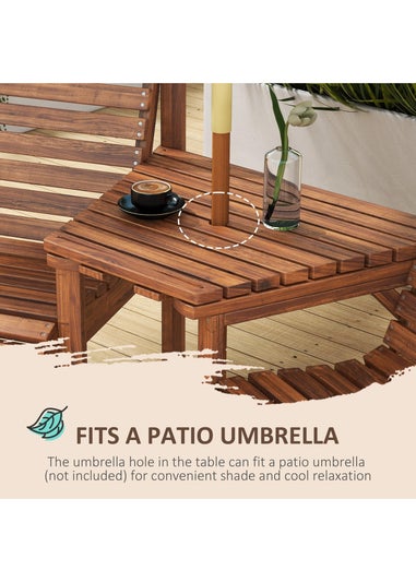Outsunny Wooden Garden Love Seat with Coffee Table Umbrella Partner Bench
