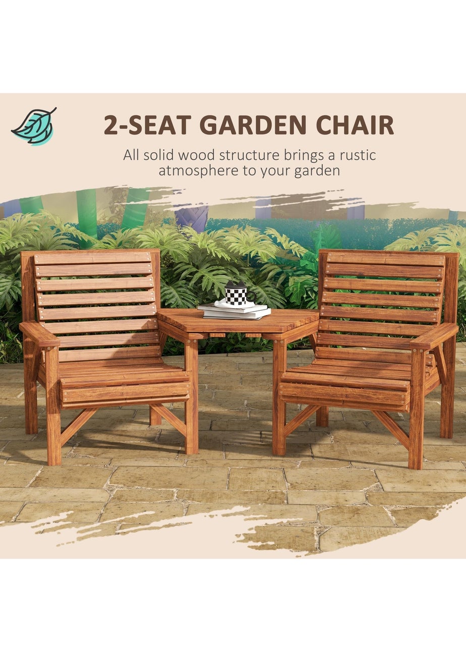 Outsunny Wooden Garden Love Seat with Coffee Table Umbrella Partner Bench