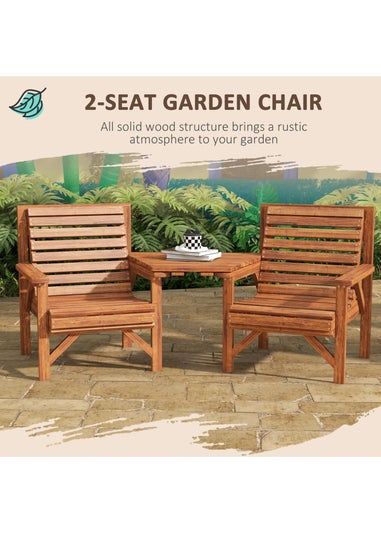 Outsunny Wooden Garden Love Seat with Coffee Table Umbrella Partner Bench
