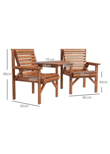 Outsunny Wooden Garden Love Seat with Coffee Table Umbrella Partner Bench