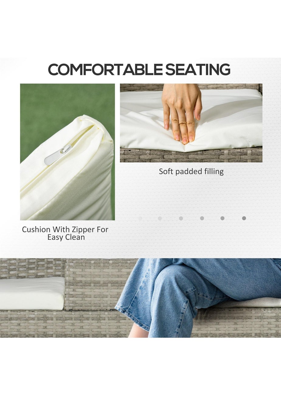 Outsunny Rattan Garden Bench Glass Tea Table Wicker Chair with Cushions