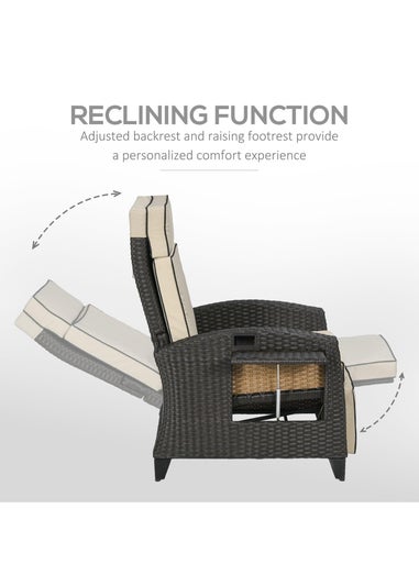 Outsunny Outdoor Recliner Chair with Cushion Rattan Lounge Chair