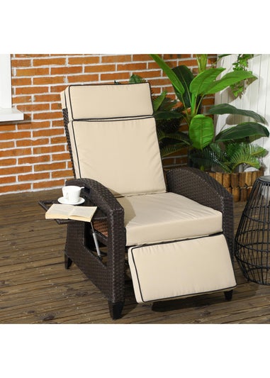 Outsunny Outdoor Recliner Chair with Cushion Rattan Lounge Chair
