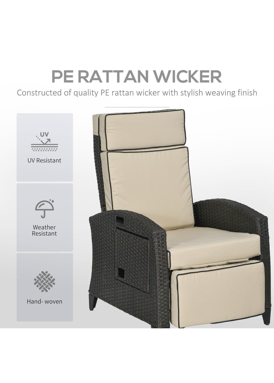 Outsunny Outdoor Recliner Chair with Cushion Rattan Lounge Chair