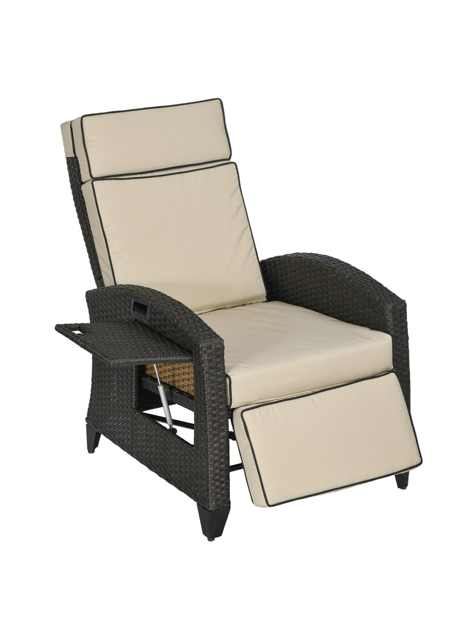 Outsunny Outdoor Recliner Chair with Cushion Rattan Lounge Chair