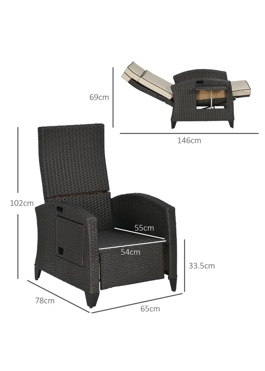 Outsunny Outdoor Recliner Chair with Cushion Rattan Lounge Chair