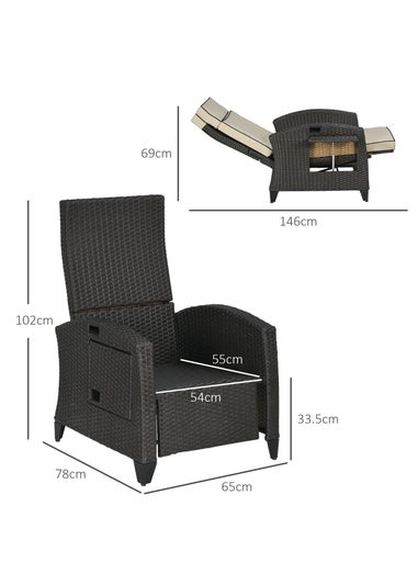 Outsunny Outdoor Recliner Chair with Cushion Rattan Lounge Chair