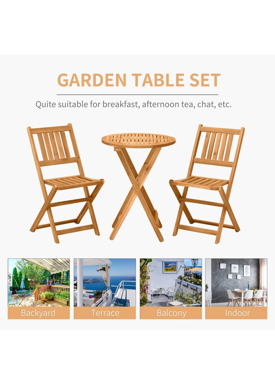 Outsunny Folding Patio Bistro 3 Dining Table with 2 Foldable Chairs Set