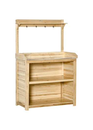 Outsunny Potting Bench Table Workstation with Galvanized Tabletop and Storage Shelf