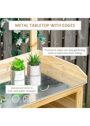 Outsunny Potting Bench Table Workstation with Galvanized Tabletop and Storage Shelf