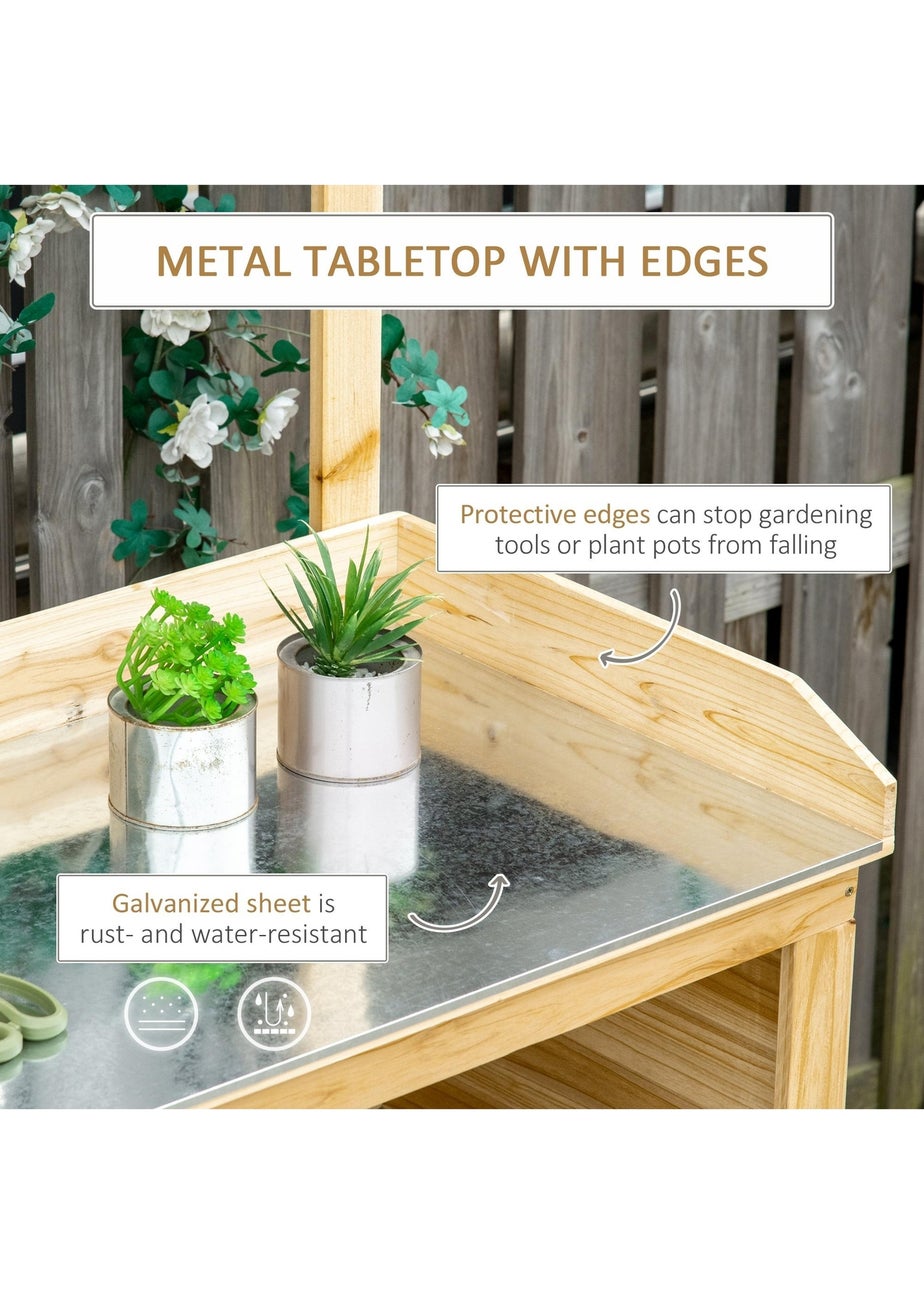 Outsunny Potting Bench Table Workstation with Galvanized Tabletop and Storage Shelf