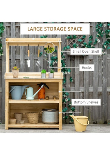 Outsunny Potting Bench Table Workstation with Galvanized Tabletop and Storage Shelf
