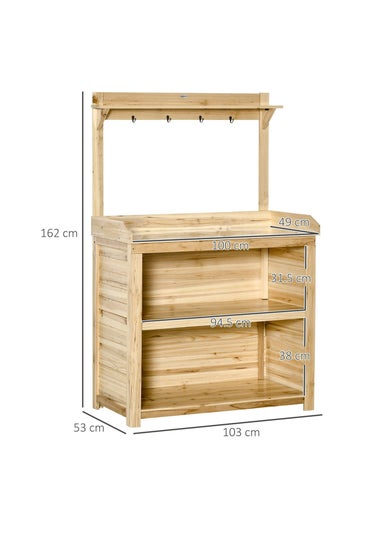 Outsunny Potting Bench Table Workstation with Galvanized Tabletop and Storage Shelf