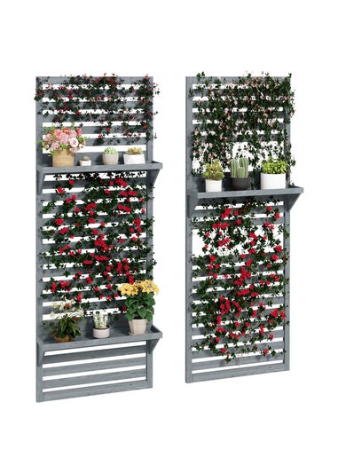 Outsunny Wall Mounted Plant Stands with Shelves & Slatted Trellis Set of 2