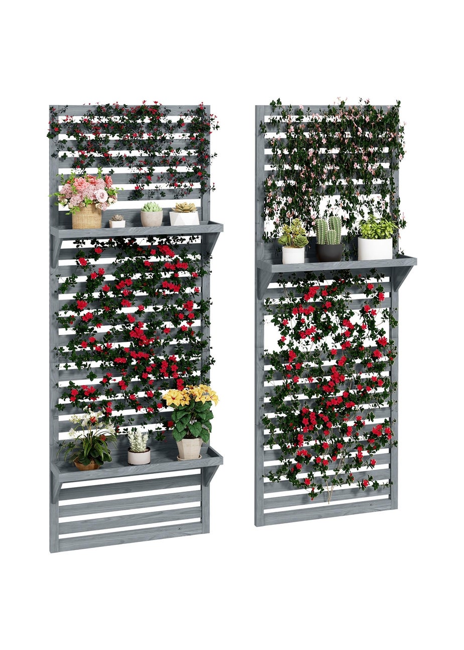 Outsunny Wall Mounted Plant Stands with Shelves & Slatted Trellis Set of 2