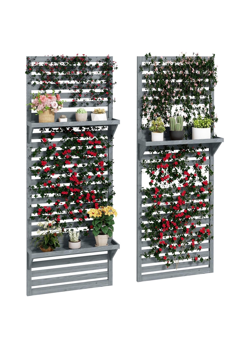 Outsunny Wall Mounted Plant Stands with Shelves & Slatted Trellis Set of 2