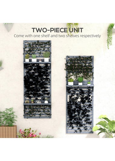 Outsunny Wall Mounted Plant Stands with Shelves & Slatted Trellis Set of 2