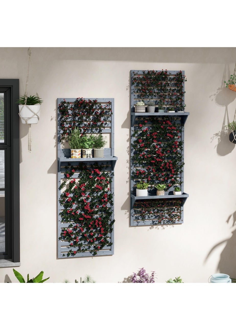 Outsunny Wall Mounted Plant Stands with Shelves & Slatted Trellis Set of 2